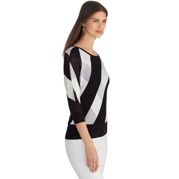 NWOT 💫 WHBM Black White Stitched Pullover - Picture 2 of 7